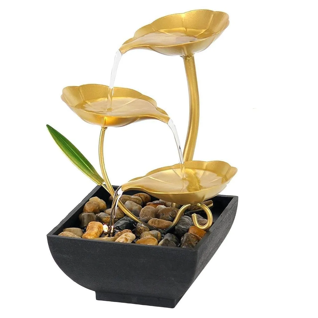 RA1 HUB Tabletop Fountains Indoor Lotus Leaf Relaxation Fountains Tabletop Waterfall Decoration Fountain Includes Many Natural River Rocks