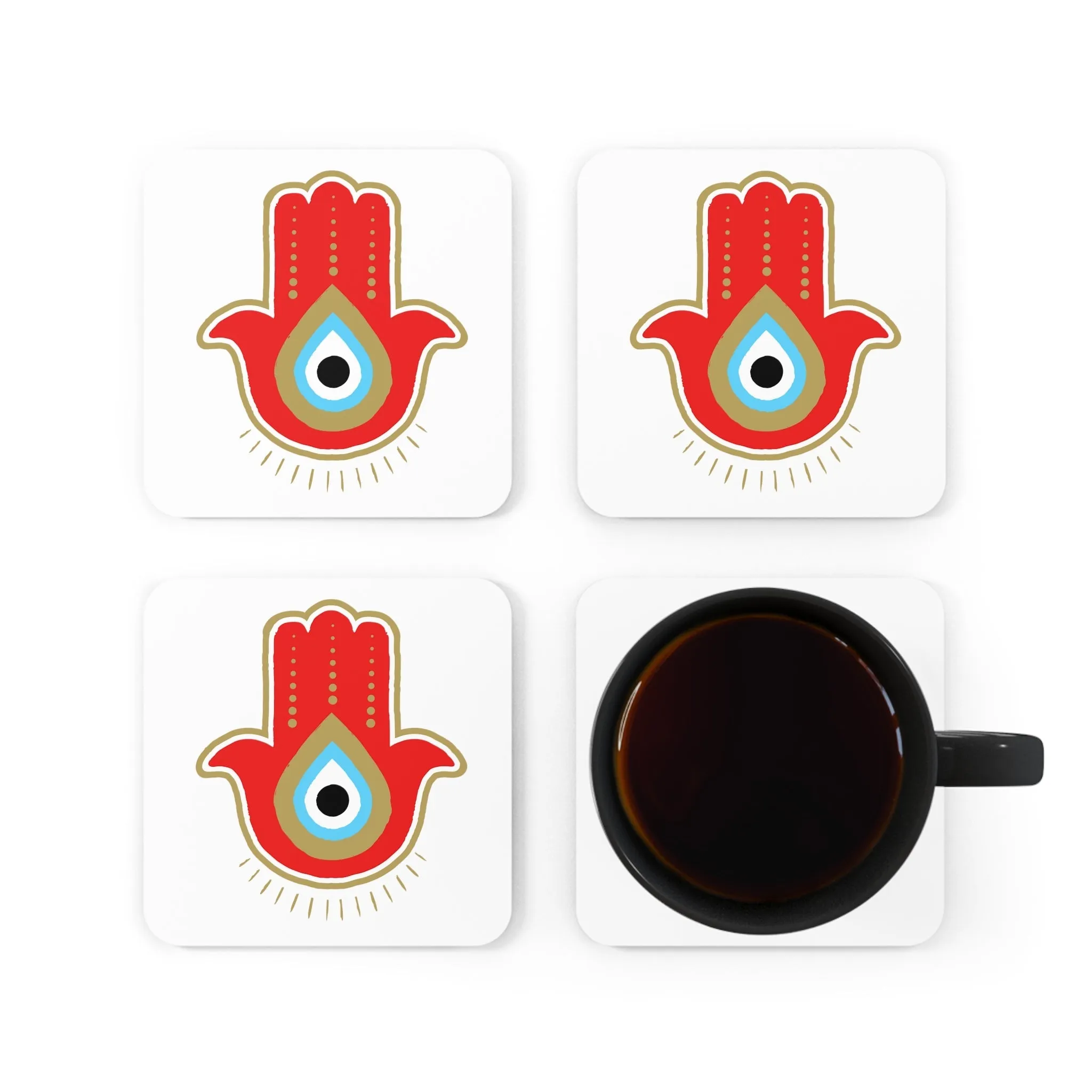 Red Hamsa Coaster Set