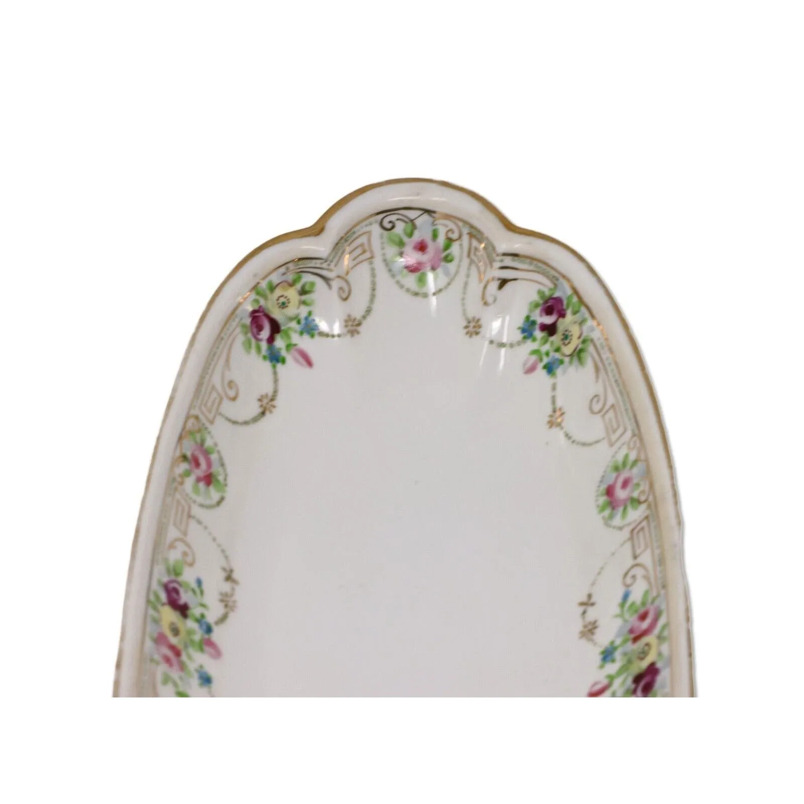 Rising Sun Nippon HP 11.5" Roses & Gold Oval Celery Asparagus Dish Antique 1911