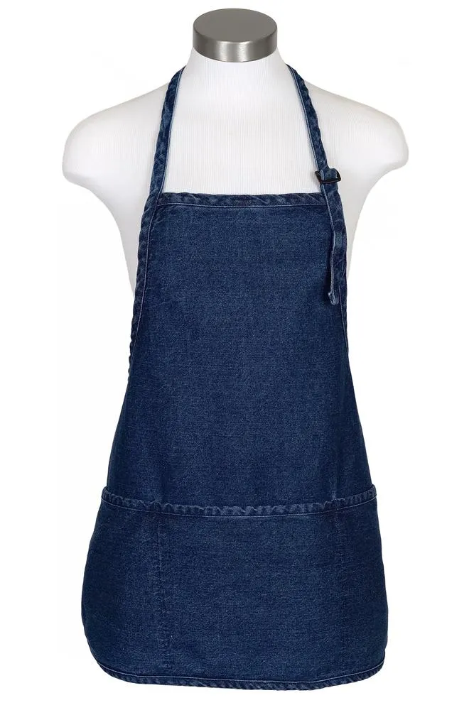 Stonewashed Denim Bib Adjustable Apron (3 Pockets)