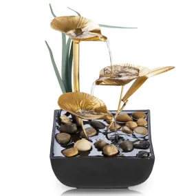 Tabletop Fountains Indoor Lotus Leaf Relaxation Fountains Tabletop Waterfall Decoration Fountain Includes Many Natural River Rocks and Colorful Scene Light