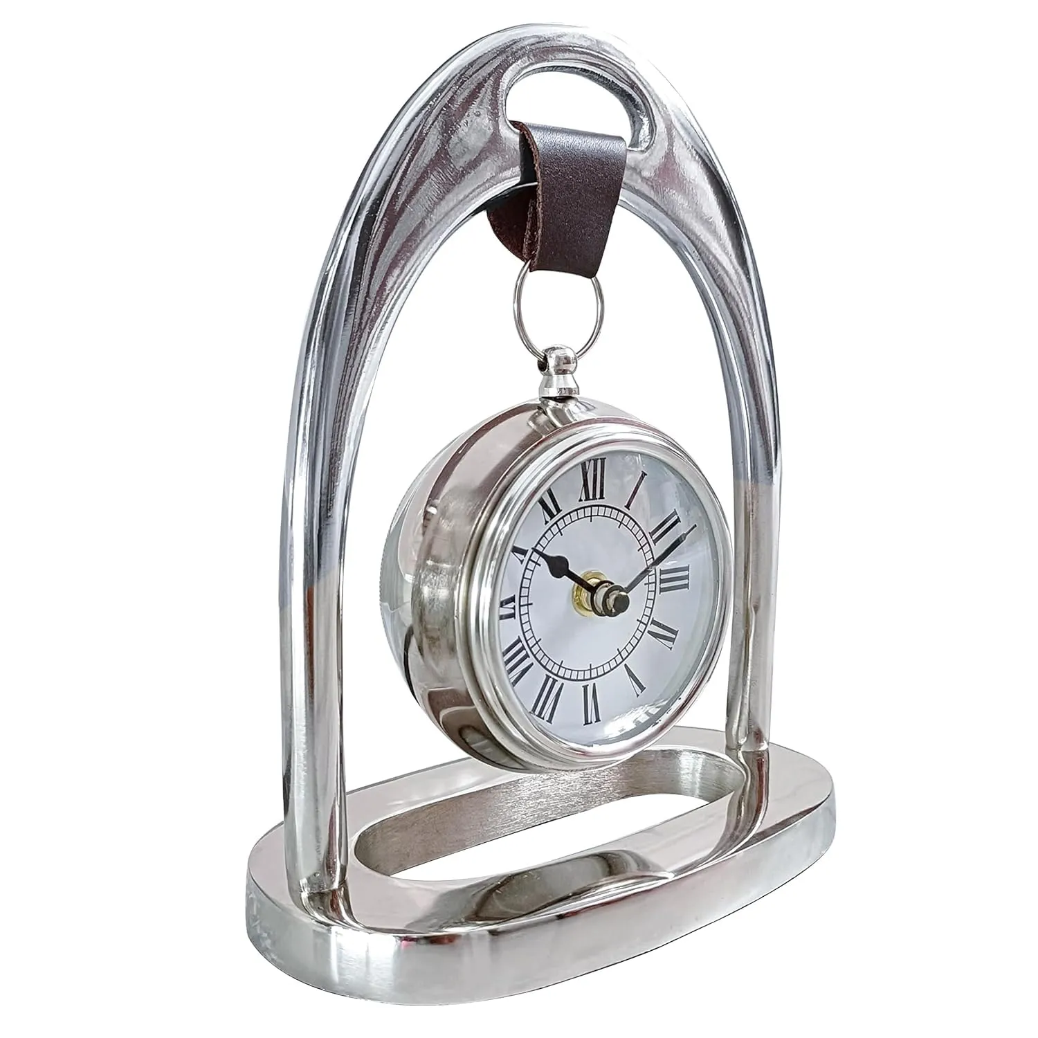 Thomson Handicraft Silver Finish Table Clock Antique Style. Height 8 inch, Length 7 inch, Width 4 inch Hanging Clock, Clock Dial 3 inch for Home Decor, Home Office, Furniture Accessories