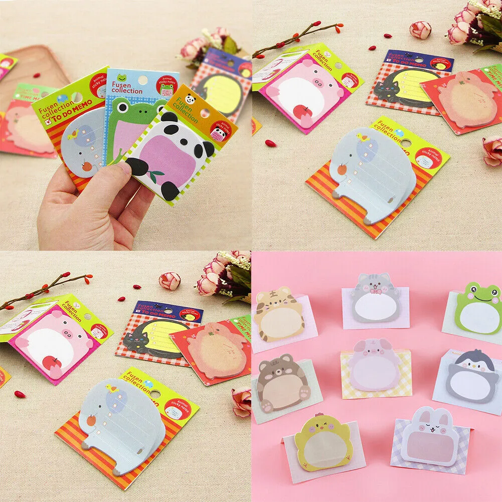 US 16-32 Pcs (320-640 pages Total) Sticky Notes Cute Animal-Shaped Bookmark Pads