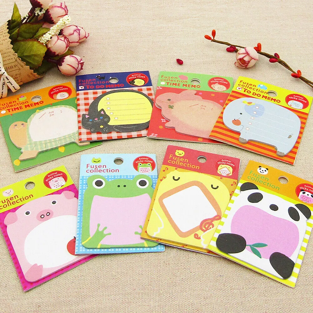 US 16-32 Pcs (320-640 pages Total) Sticky Notes Cute Animal-Shaped Bookmark Pads