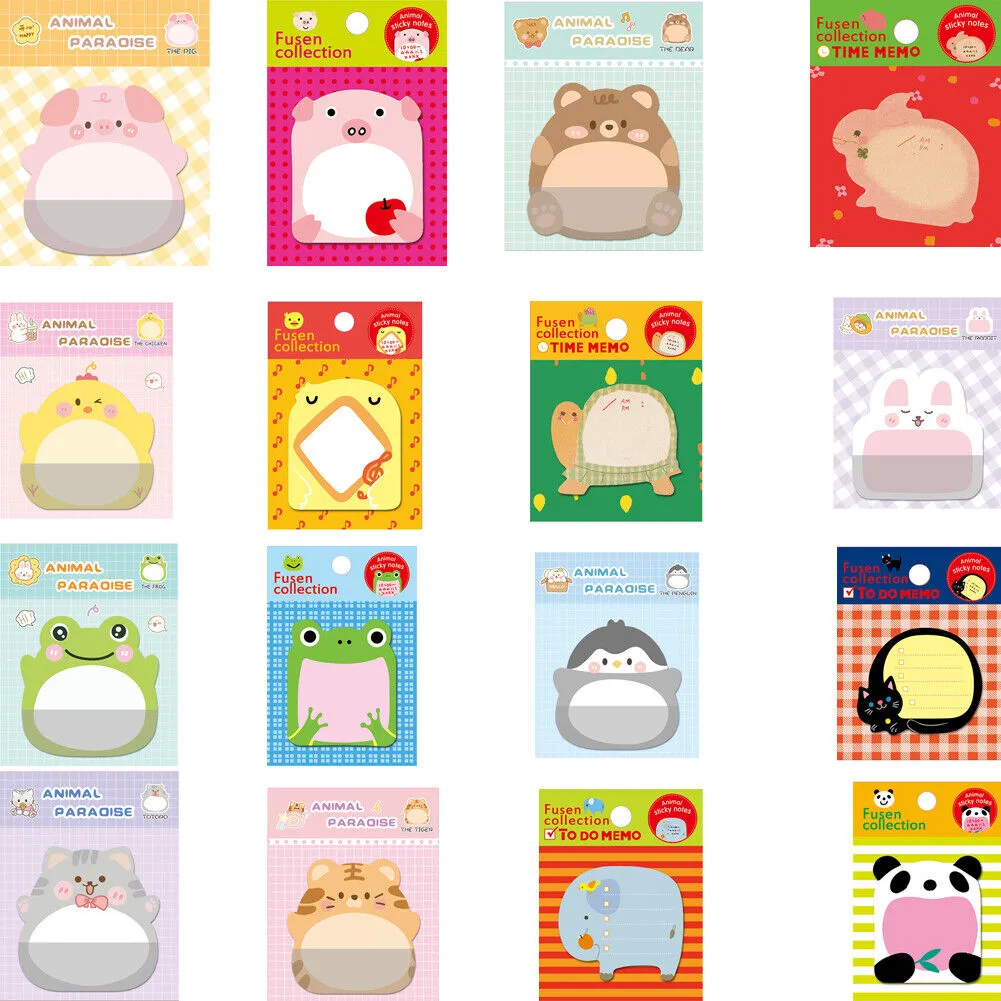 US 16-32 Pcs (320-640 pages Total) Sticky Notes Cute Animal-Shaped Bookmark Pads