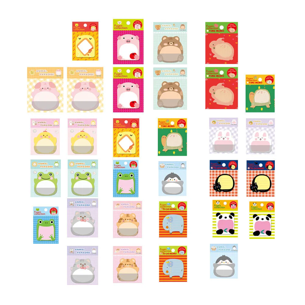 US 16-32 Pcs (320-640 pages Total) Sticky Notes Cute Animal-Shaped Bookmark Pads
