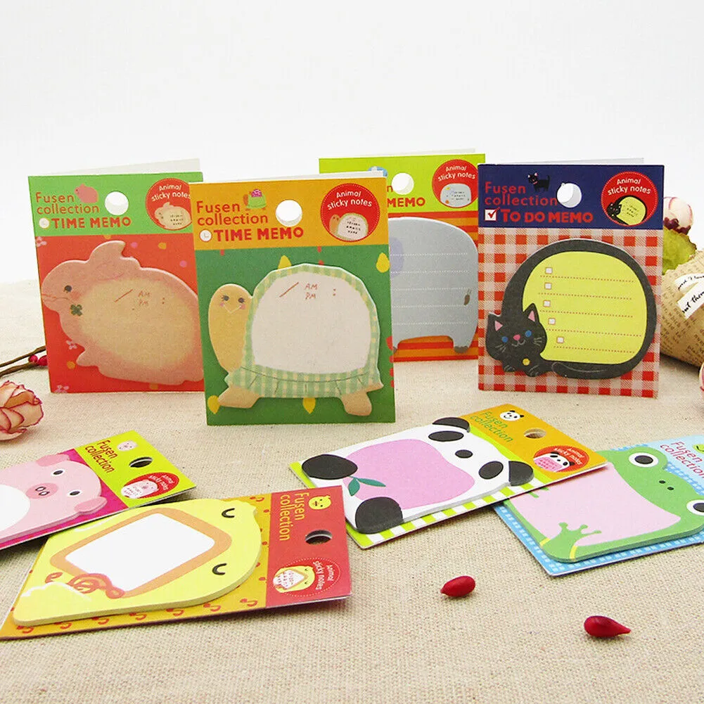 US 16-32 Pcs (320-640 pages Total) Sticky Notes Cute Animal-Shaped Bookmark Pads