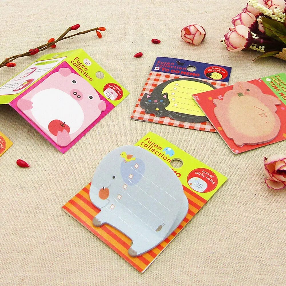 US 16-32 Pcs (320-640 pages Total) Sticky Notes Cute Animal-Shaped Bookmark Pads