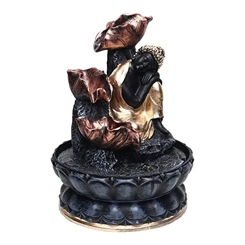 VIVARS Buddha Tabletop Waterfall Fountain Meditation Relaxing Indoor Decoration, Zen Fountain for Home, Office, Bedroom Decoration Grey