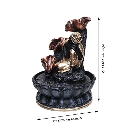 VIVARS Buddha Tabletop Waterfall Fountain Meditation Relaxing Indoor Decoration, Zen Fountain for Home, Office, Bedroom Decoration Grey