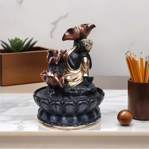 VIVARS Buddha Tabletop Waterfall Fountain Meditation Relaxing Indoor Decoration, Zen Fountain for Home, Office, Bedroom Decoration Grey
