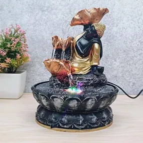 VIVARS Buddha Tabletop Waterfall Fountain Meditation Relaxing Indoor Decoration, Zen Fountain for Home, Office, Bedroom Decoration Grey