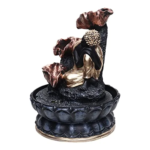 VIVARS Buddha Tabletop Waterfall Fountain Meditation Relaxing Indoor Decoration, Zen Fountain for Home, Office, Bedroom Decoration Grey