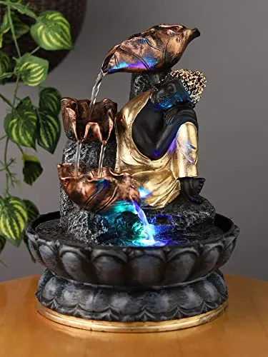 VIVARS Buddha Tabletop Waterfall Fountain Meditation Relaxing Indoor Decoration, Zen Fountain for Home, Office, Bedroom Decoration Grey