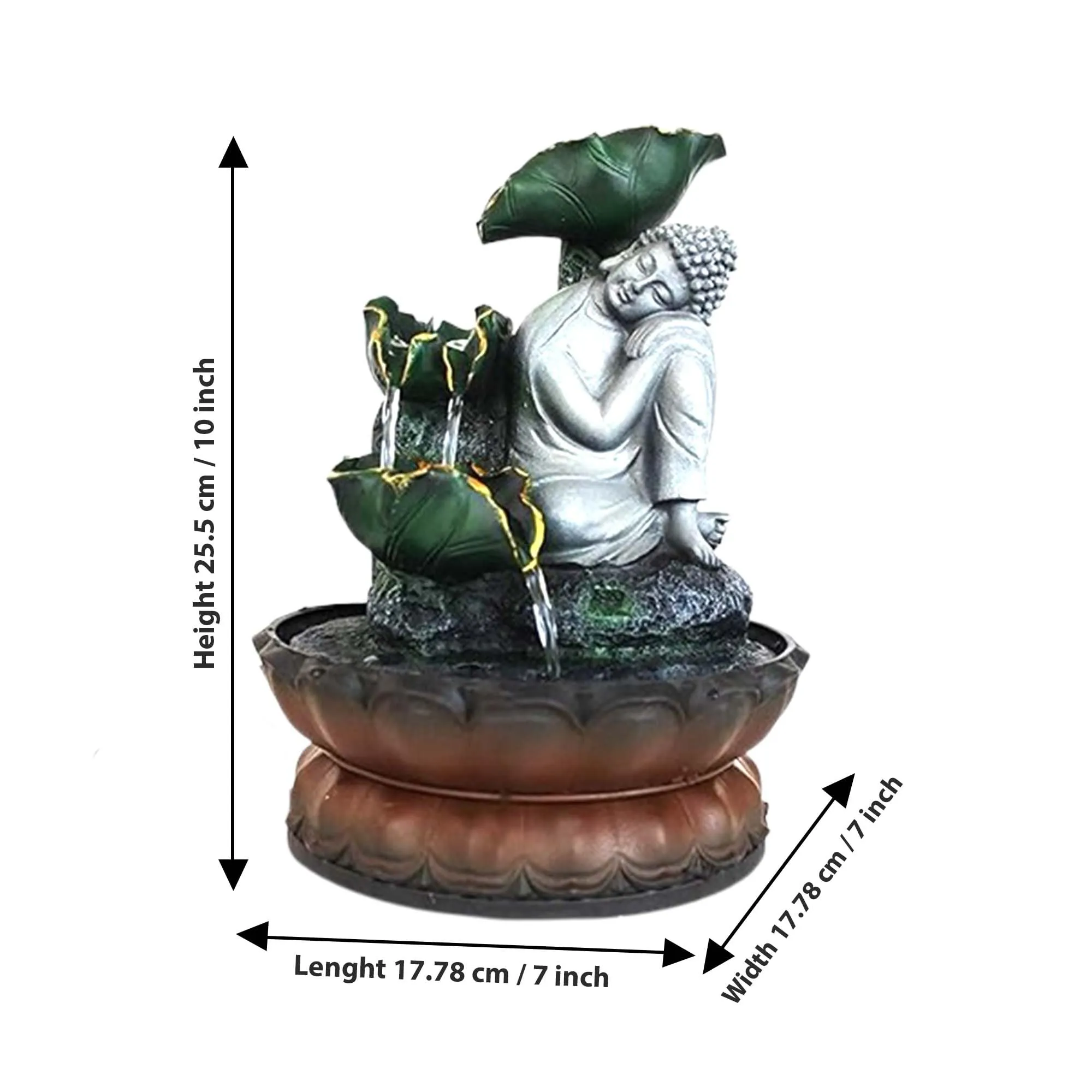 VIVARS Buddha Tabletop Waterfall Fountain Meditation Relaxing Indoor Decoration, Zen Fountain for Home, Office, Bedroom Decoration-Multi (Green)
