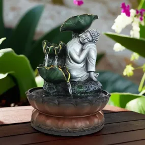 VIVARS Buddha Tabletop Waterfall Fountain Meditation Relaxing Indoor Decoration, Zen Fountain for Home, Office, Bedroom Decoration-Multi (Green)