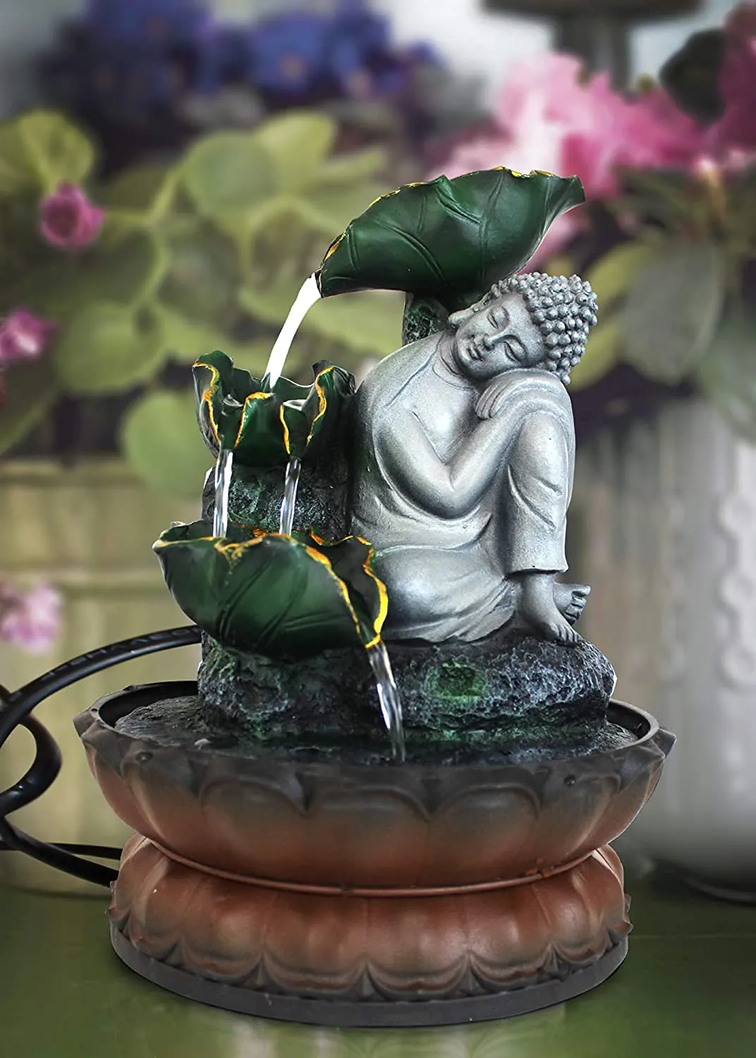 VIVARS Buddha Tabletop Waterfall Fountain Meditation Relaxing Indoor Decoration, Zen Fountain for Home, Office, Bedroom Decoration-Multi (Green)