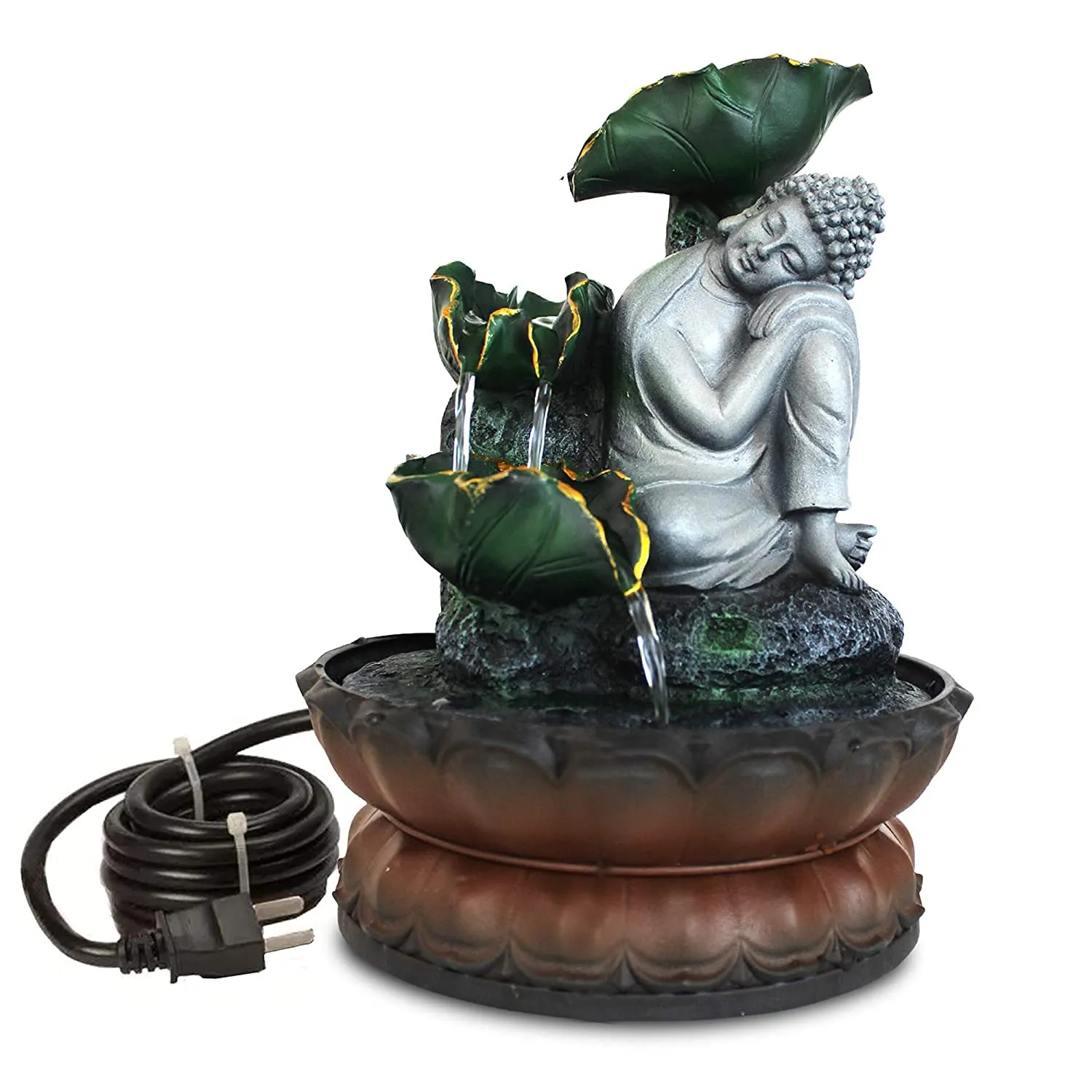 VIVARS Buddha Tabletop Waterfall Fountain Meditation Relaxing Indoor Decoration, Zen Fountain for Home, Office, Bedroom Decoration-Multi (Green)