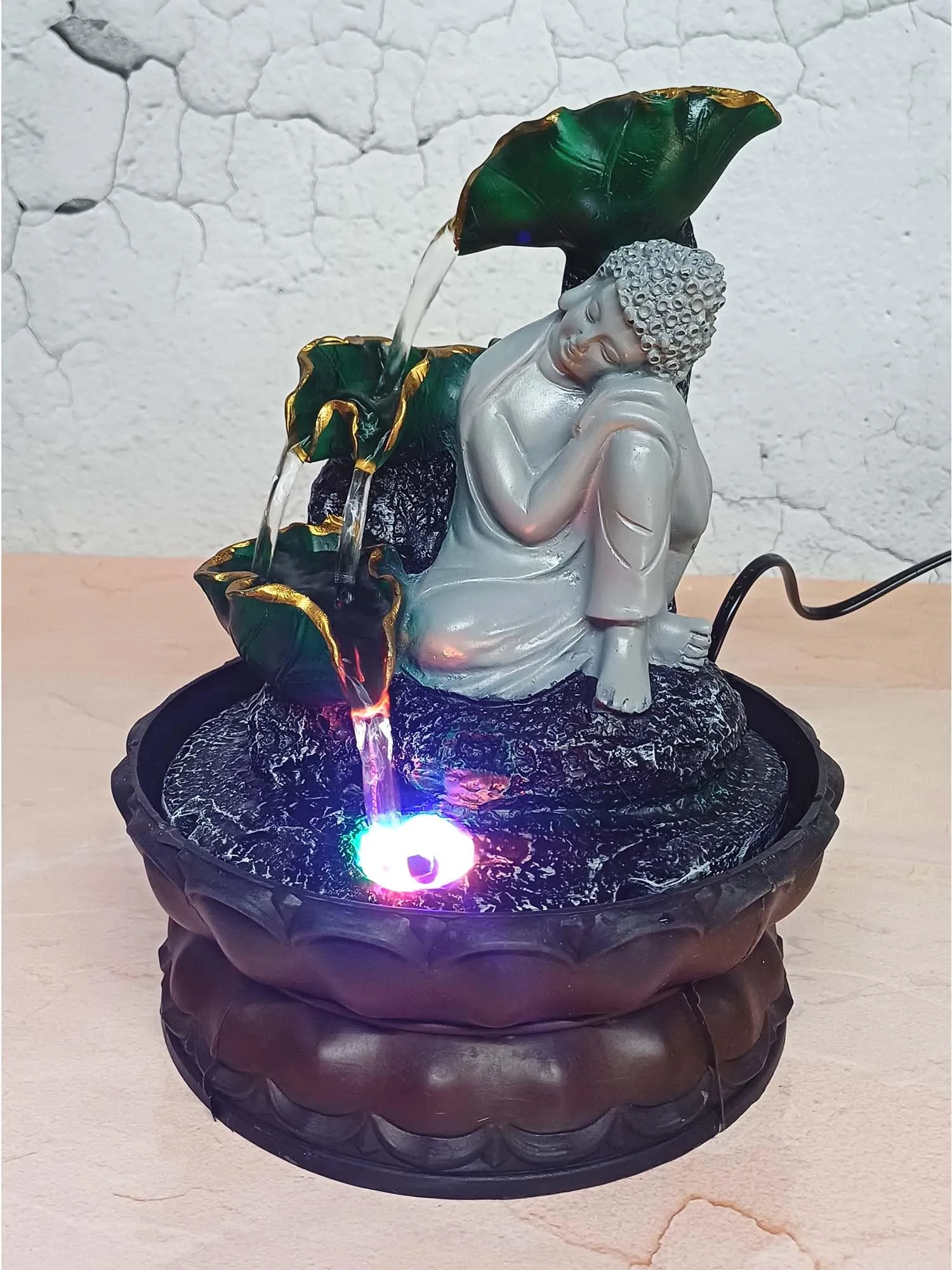 VIVARS Buddha Tabletop Waterfall Fountain Meditation Relaxing Indoor Decoration, Zen Fountain for Home, Office, Bedroom Decoration-Multi (Green)