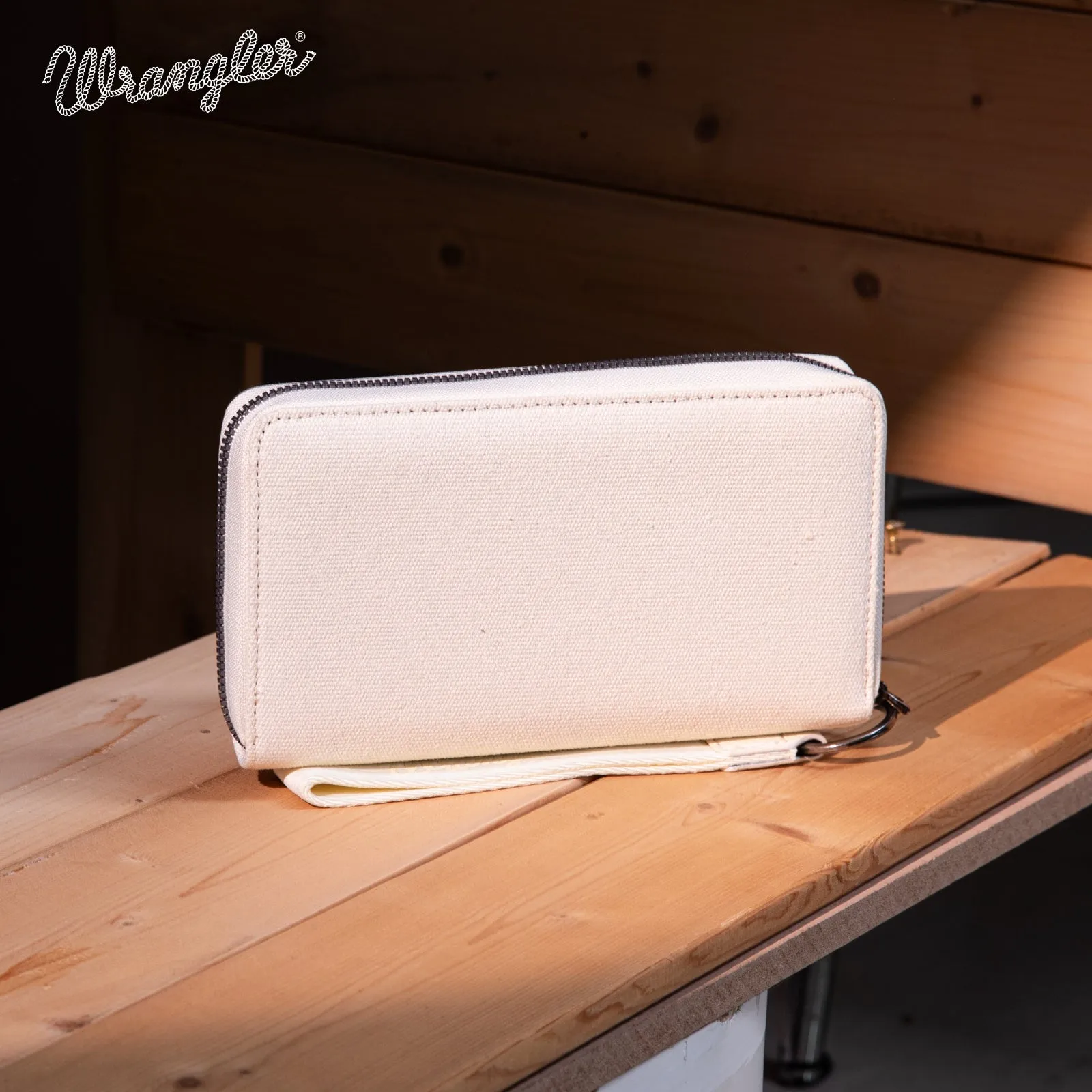 WG136-W006  Vintage Wrangler Canvas Zip Wristlet - Beige