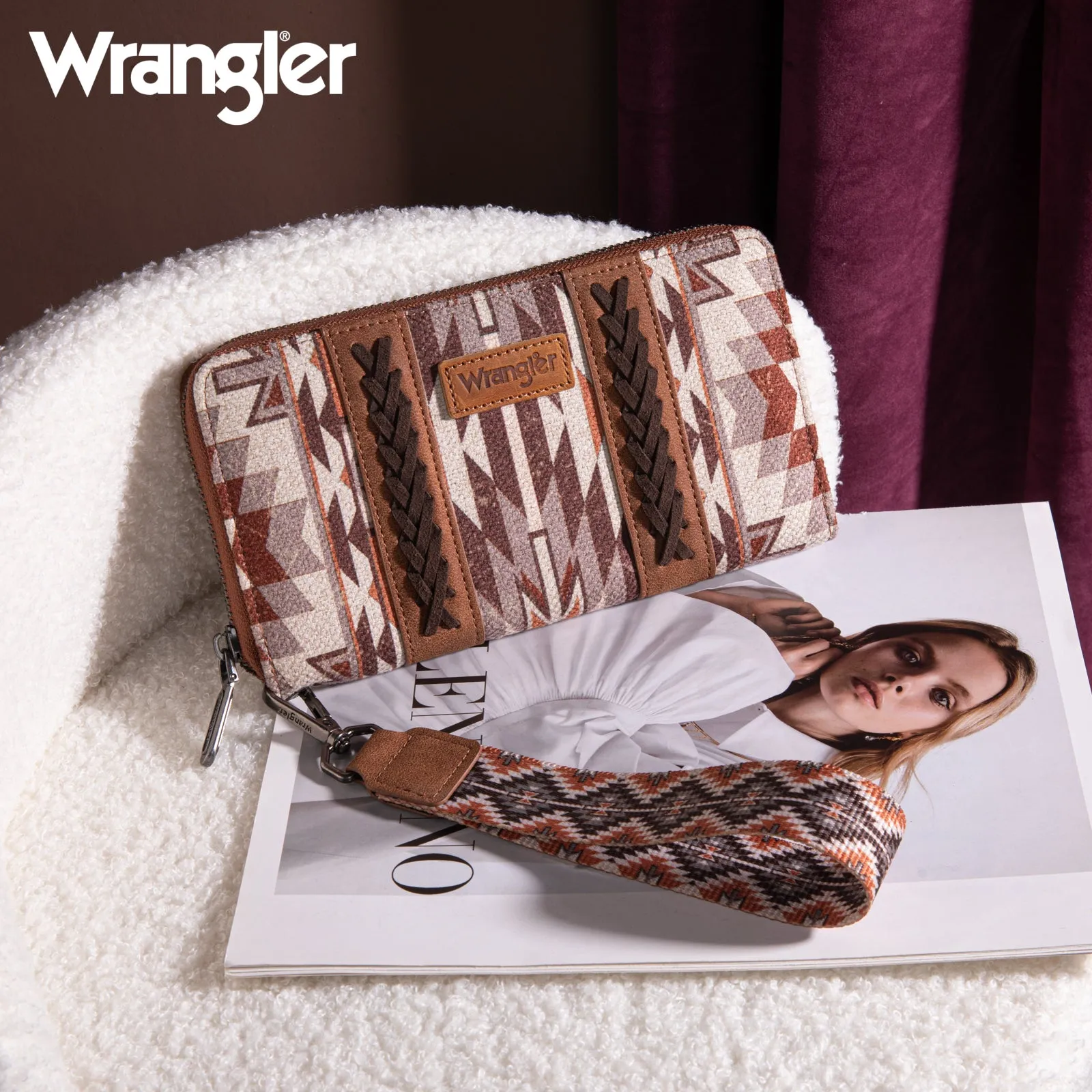 WG2213-W006  Wrangler Southwestern Art Print Wallet  - BROWN (ONLINE ONLY)