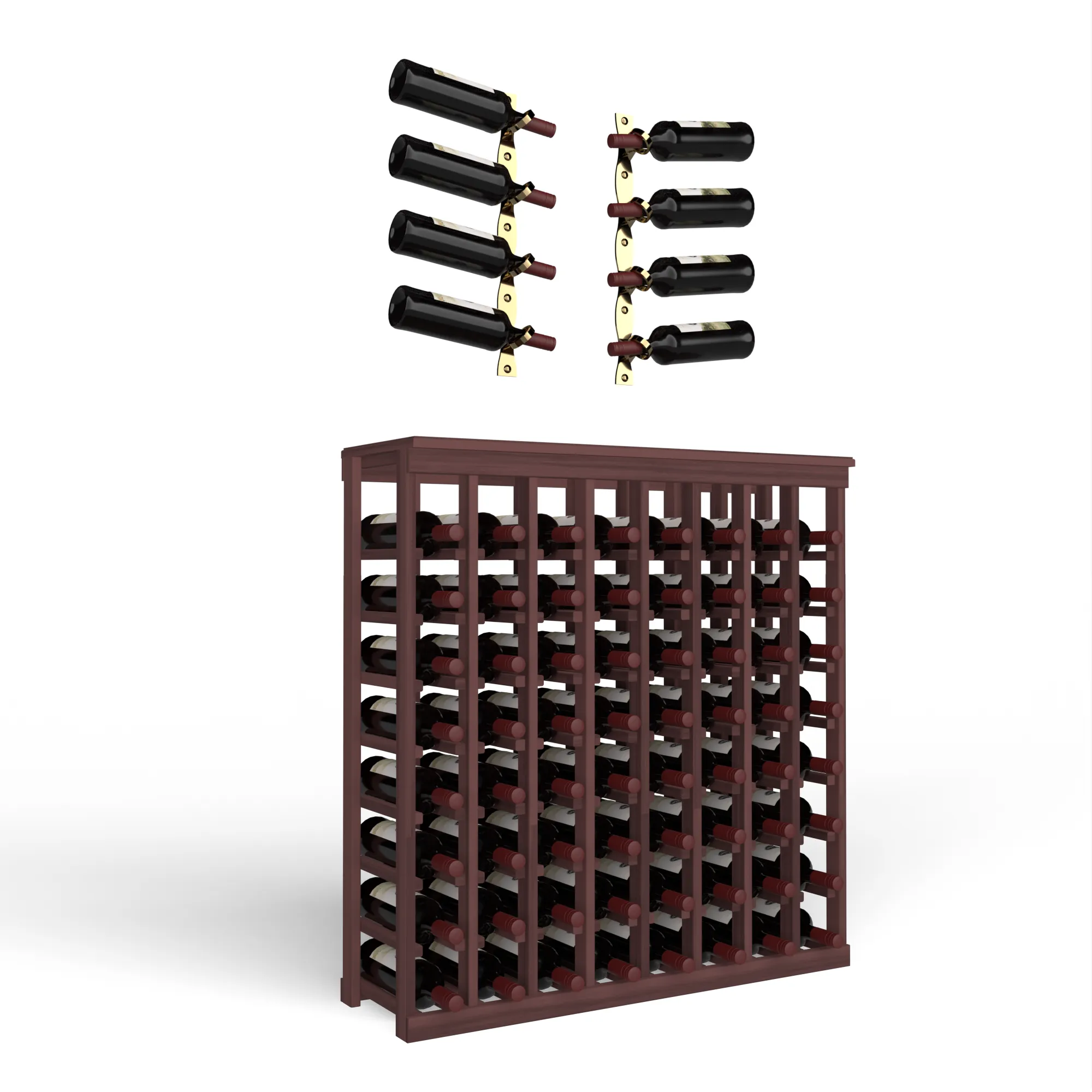 Wine Room Essentials Bundle - 64 Bottle Tabletop x Helix Wine Rack in Golden Bronze Metal