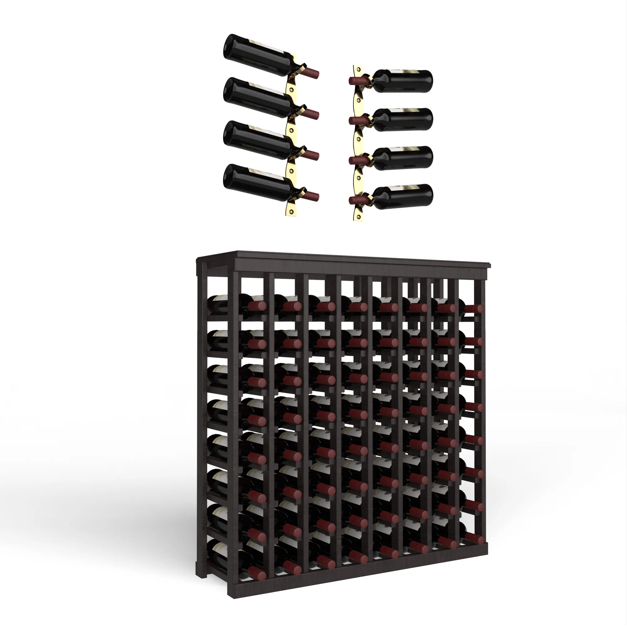 Wine Room Essentials Bundle - 64 Bottle Tabletop x Helix Wine Rack in Golden Bronze Metal