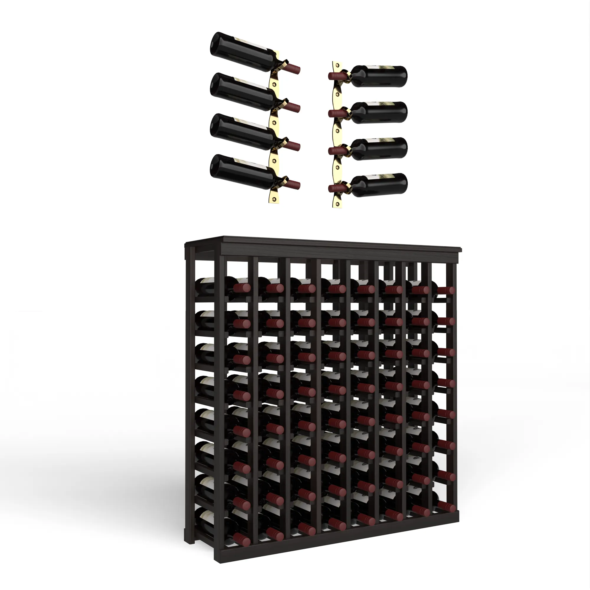 Wine Room Essentials Bundle - 64 Bottle Tabletop x Helix Wine Rack in Golden Bronze Metal