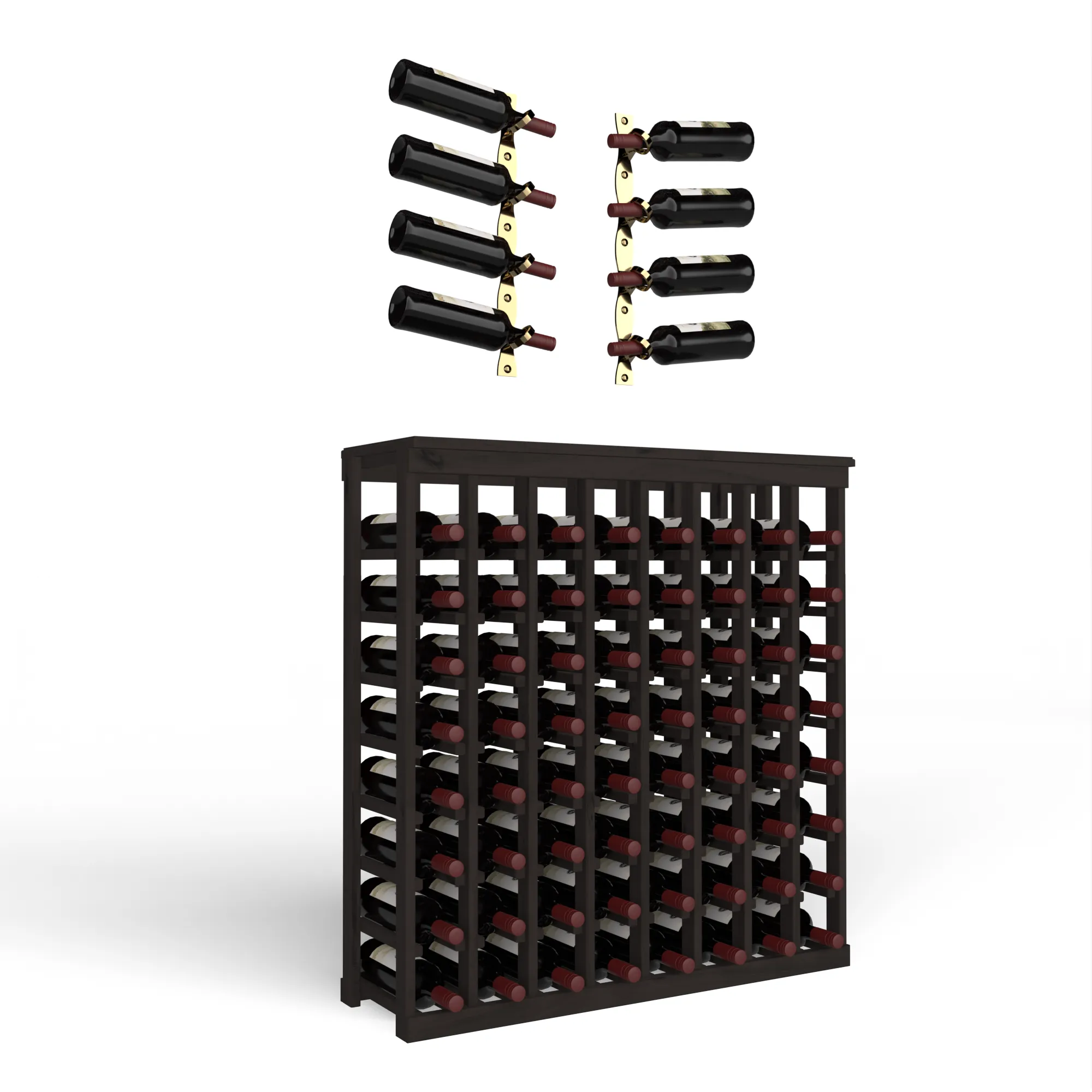 Wine Room Essentials Bundle - 64 Bottle Tabletop x Helix Wine Rack in Golden Bronze Metal
