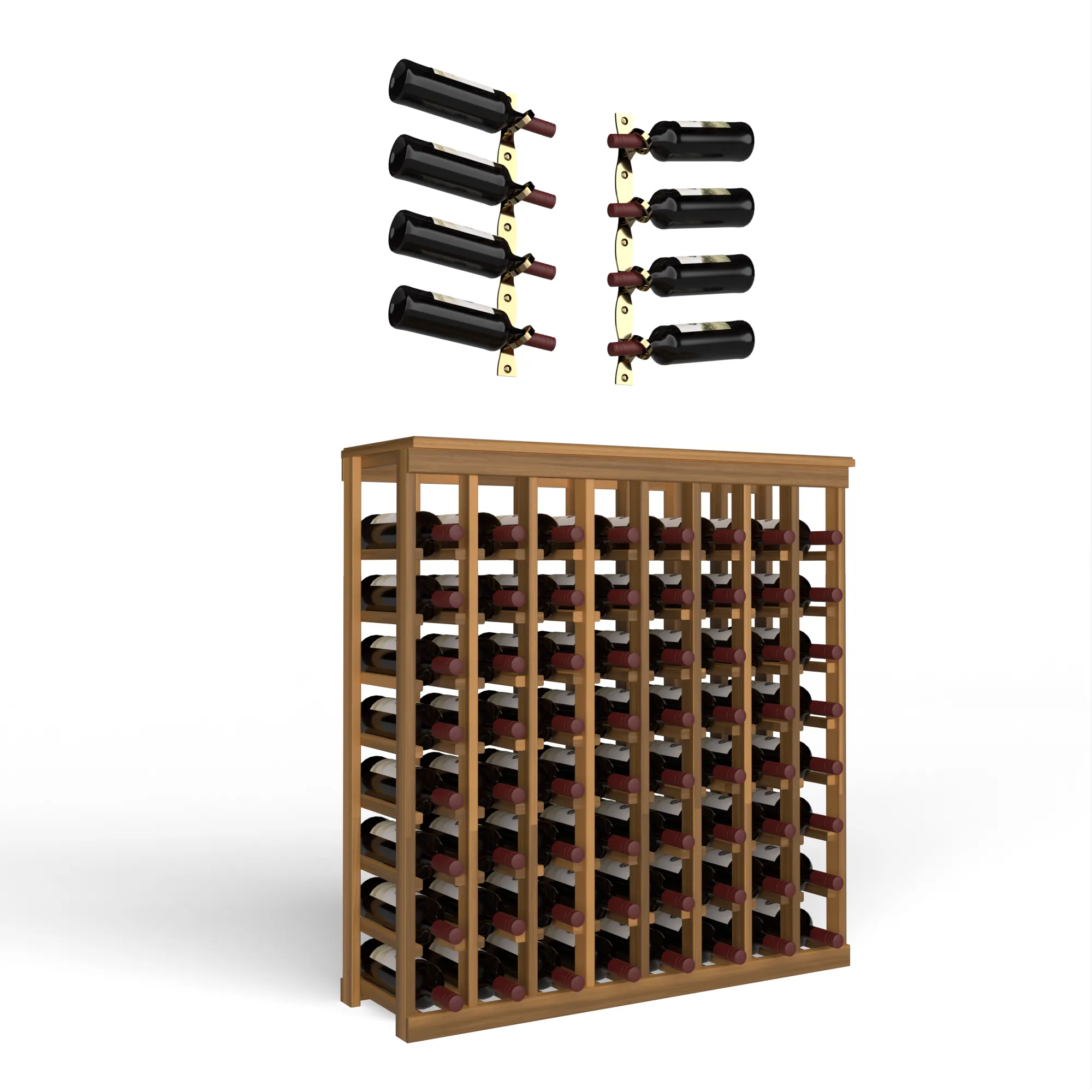 Wine Room Essentials Bundle - 64 Bottle Tabletop x Helix Wine Rack in Golden Bronze Metal