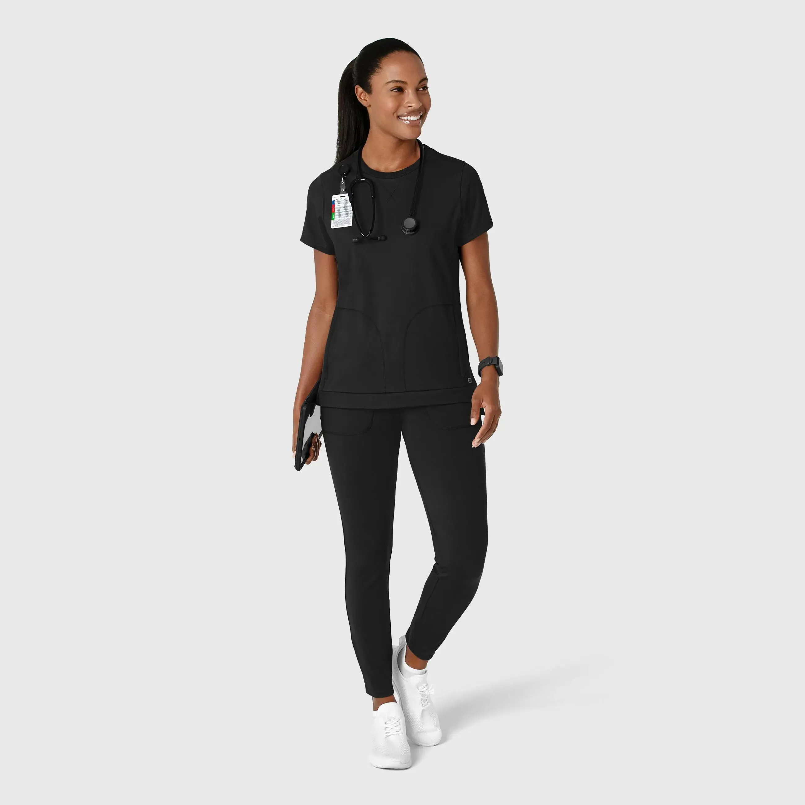 Wink Knit Women's Flex-n-Reach Crew Neck Scrub Top - Black