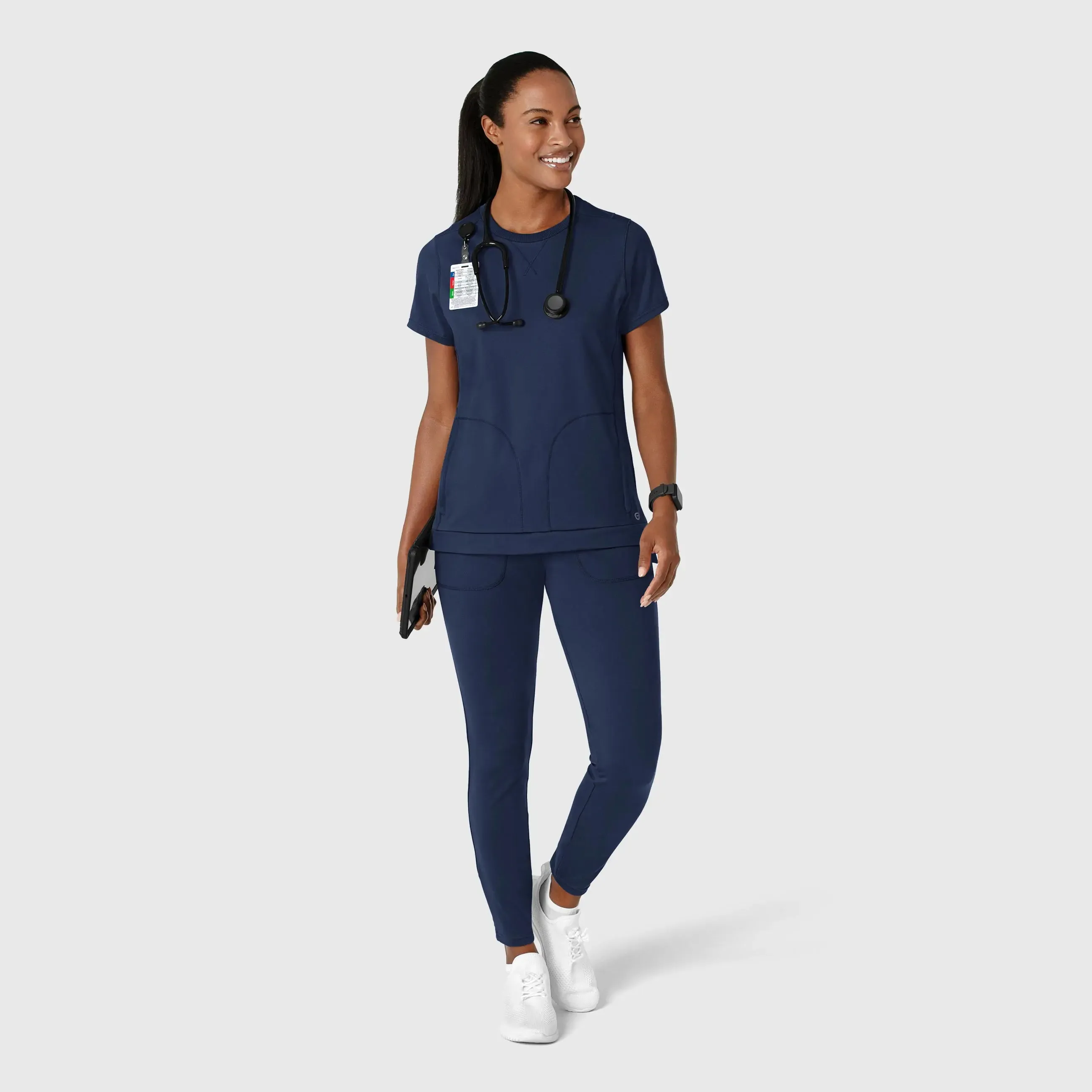 Wink Knit Women's Flex-n-Reach Crew Neck Scrub Top - Navy