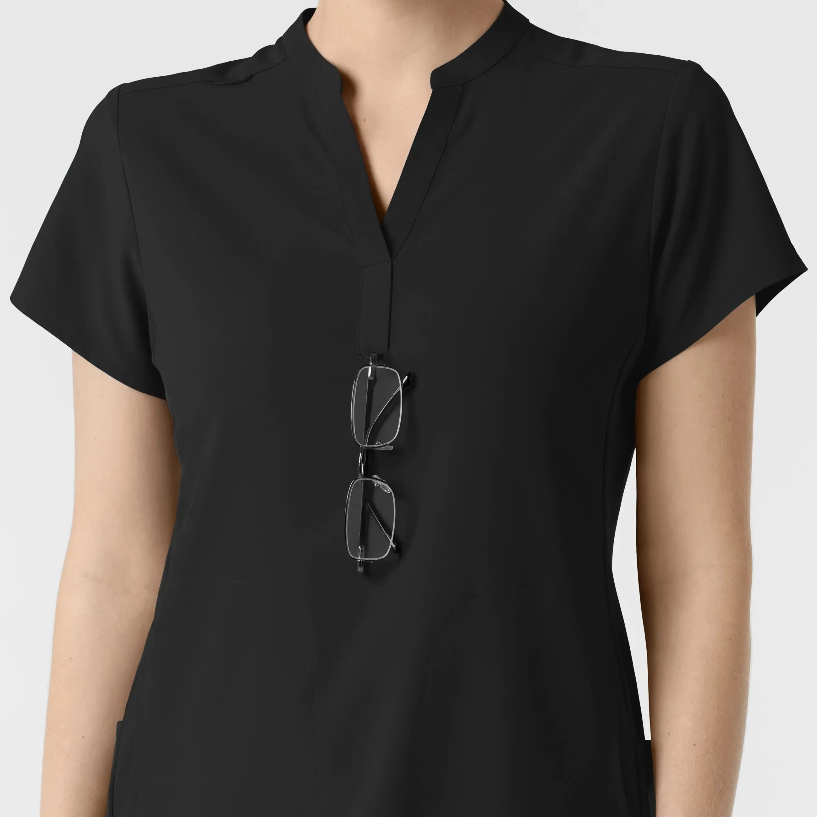Wink Women's Mandarin Collar Scrub Top - Black