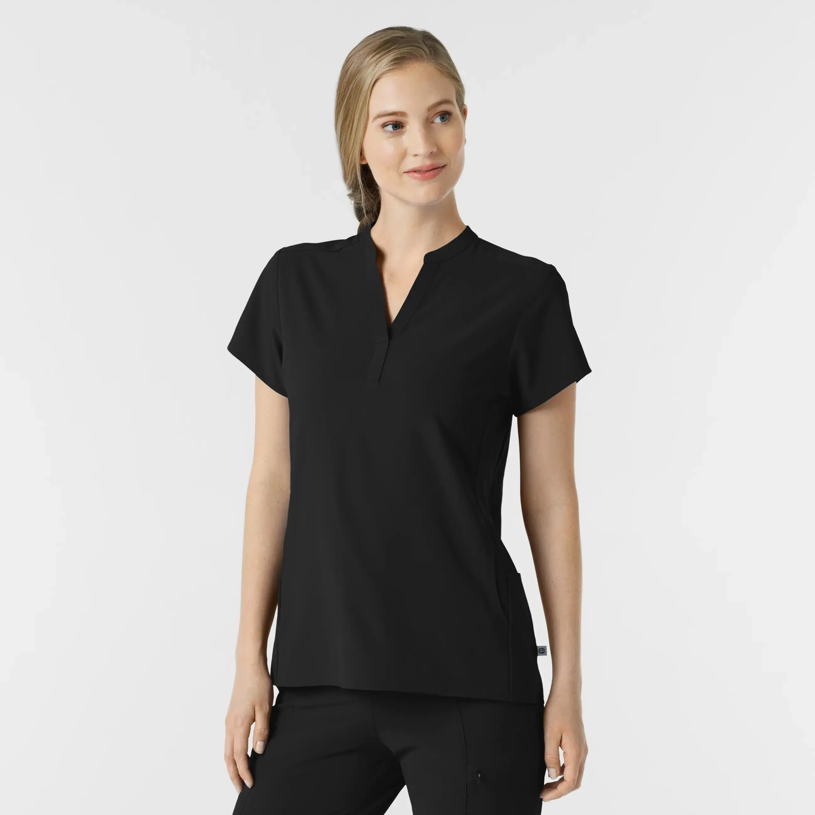 Wink Women's Mandarin Collar Scrub Top - Black