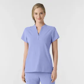 Wink Women's Mandarin Collar Scrub Top - Ceil Blue
