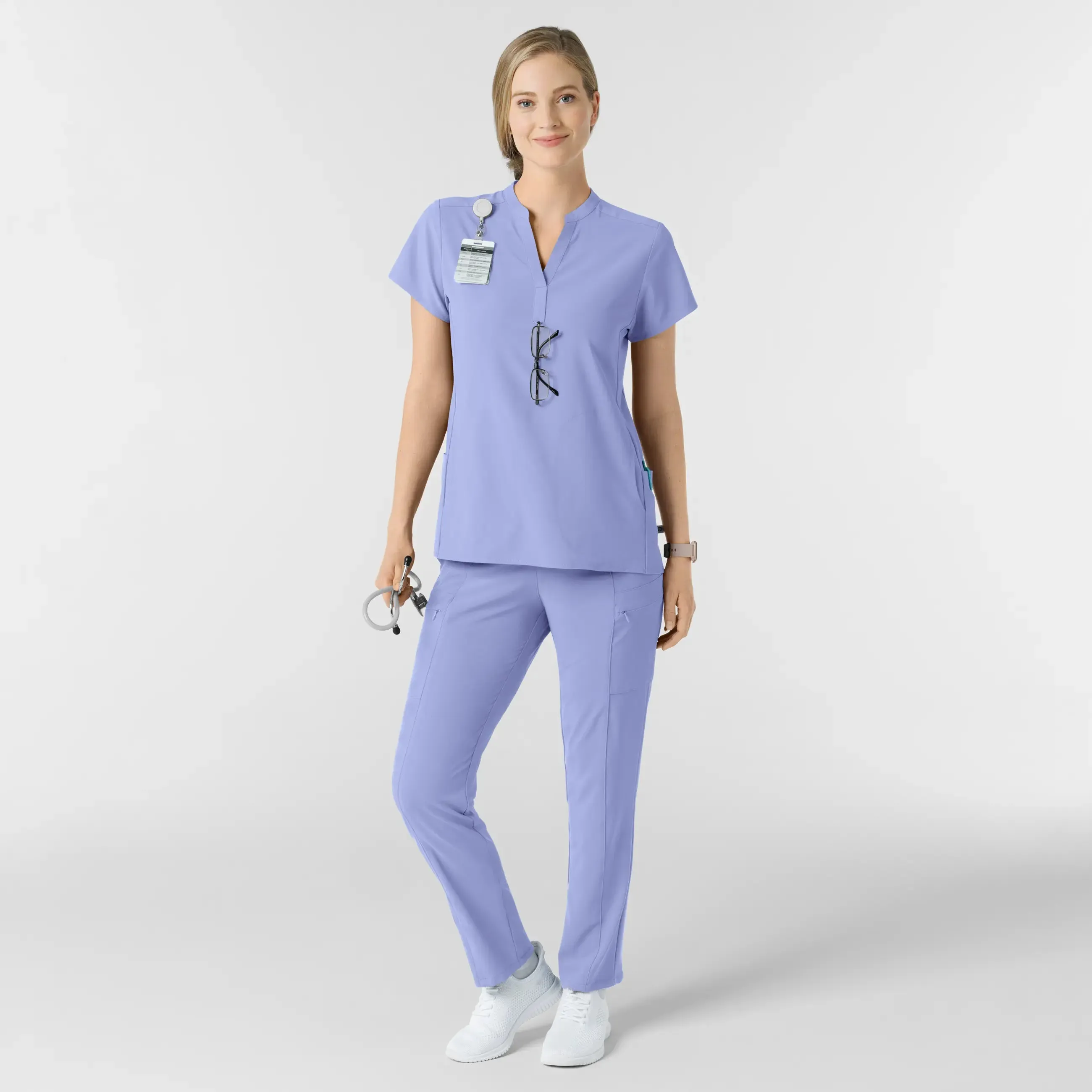 Wink Women's Mandarin Collar Scrub Top - Ceil Blue