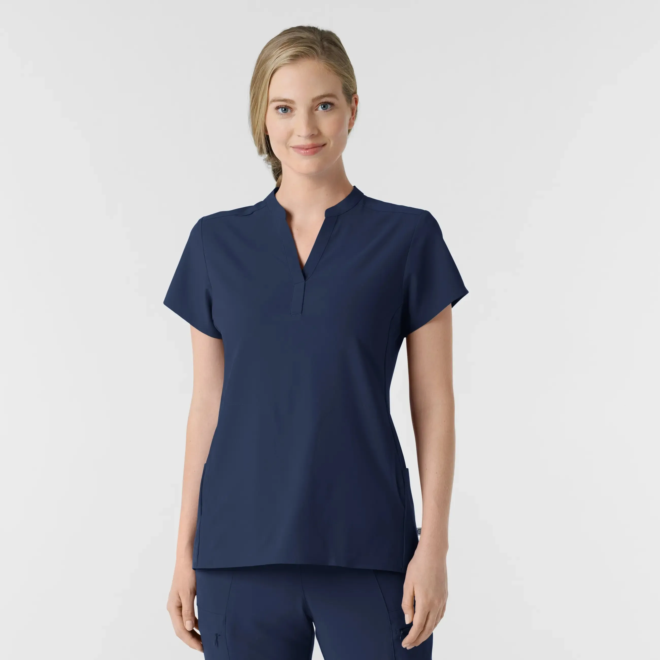 Wink Women's Mandarin Collar Scrub Top - Navy