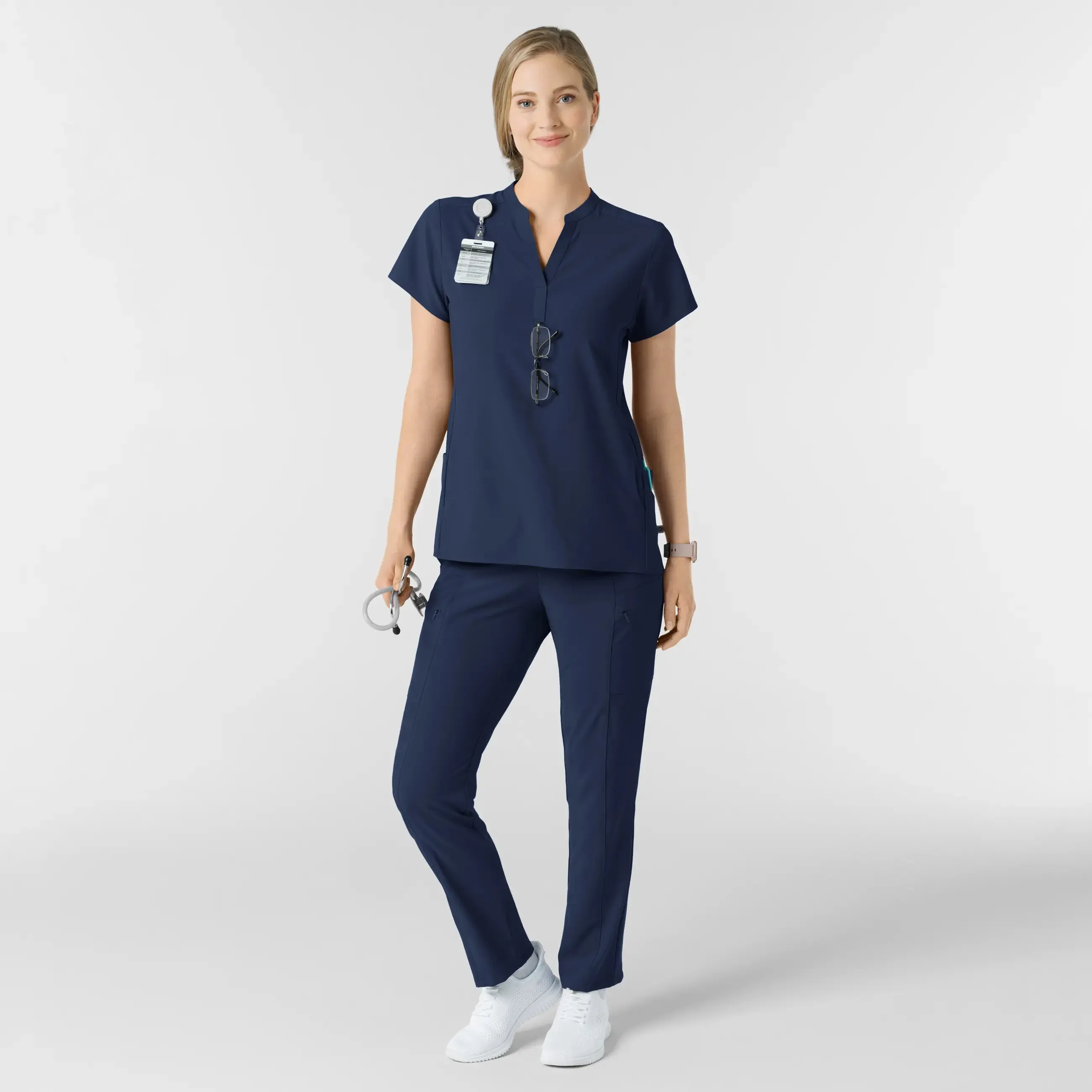 Wink Women's Mandarin Collar Scrub Top - Navy